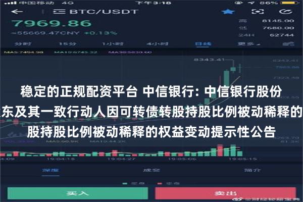 稳定的正规配资平台 中信银行: 中信银行股份有限公司关于控股股东及其一致行动人因可转债转股持股比例被动稀释的权益变动提示性公告